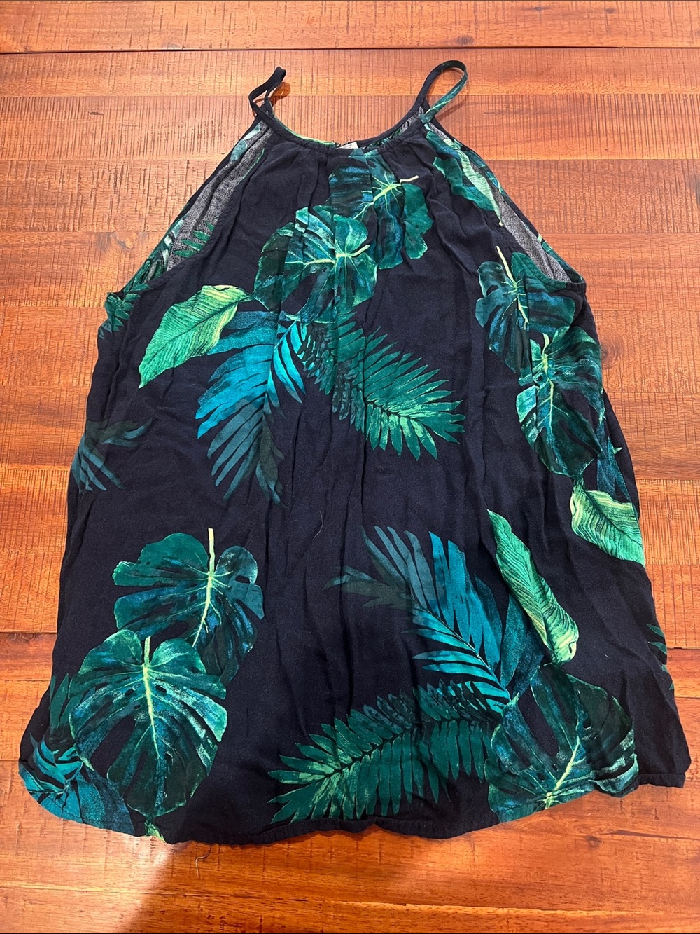 Old Navy Black Mini Skirt with Green Tropical Leaf Print